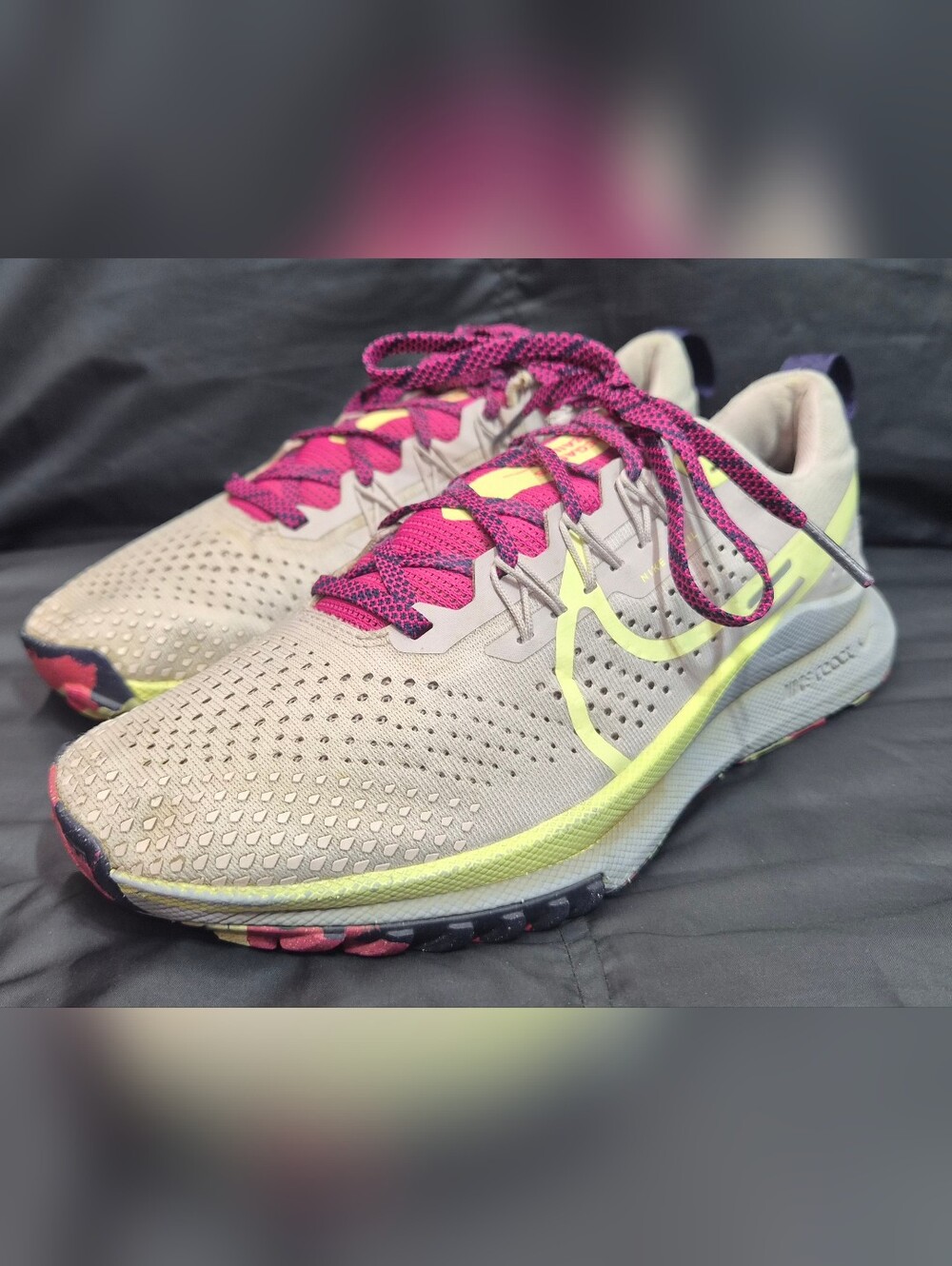 Women's Nike React Pegasus 4 Trail "Plat Violet/Lum Green" (DJ6159-002) Sz. 8
